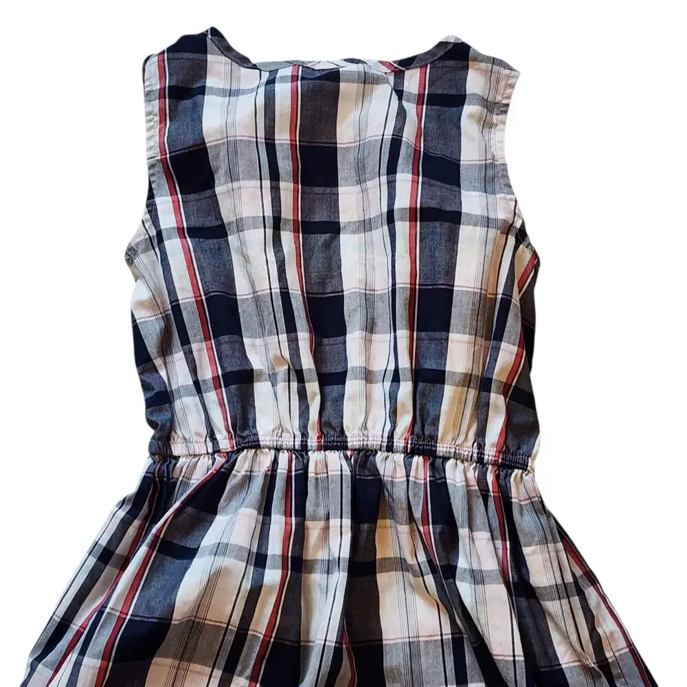 Nautica Girls Dress Size 10 Red White Blue Plaid Sleeveless High Waist Button